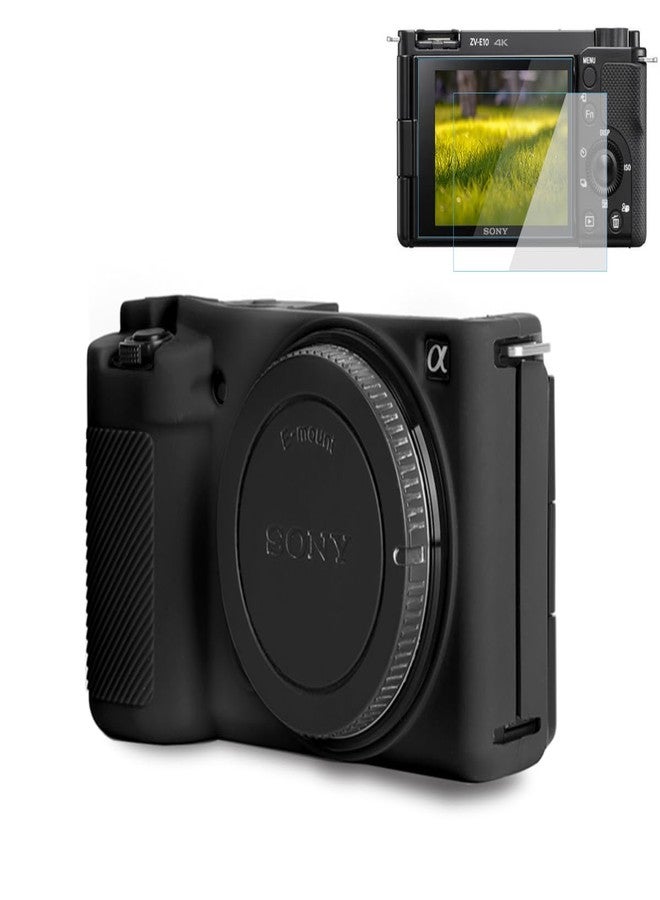Pocoukate Case for Sony ZV-E10 Vlog Camera, Soft Silicone Protective Cover Skin with ZVE10 Screen Protector Accessories for Sony Alpha ZVE10 / ILCZV-E10L Camera Silicone Case - Black - Image 1